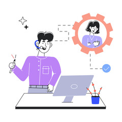 Premium line style mini illustration of tech communication 