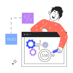 A line style mini illustration depicting software testing 