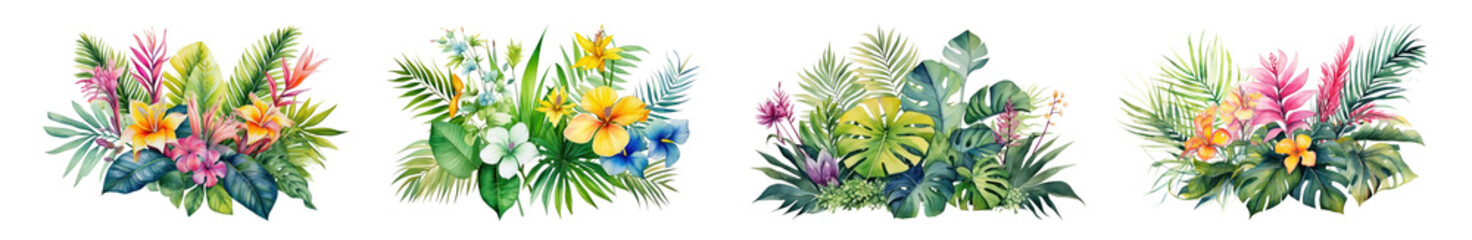 Fototapeta premium Tropical flowers png element set on transparent background