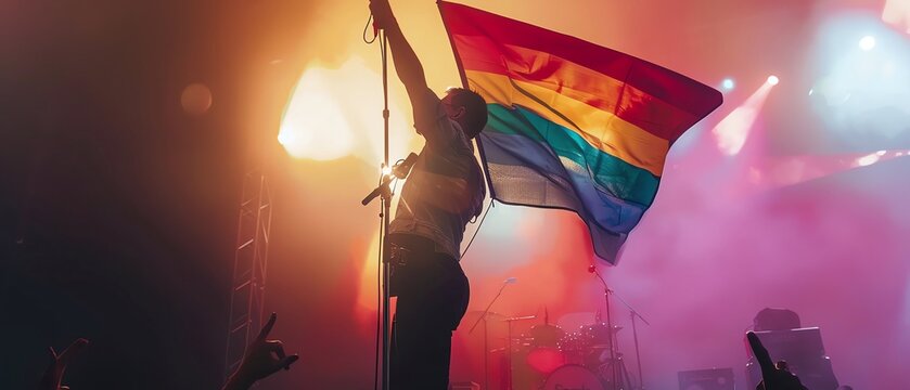 Rainbow Pride Flag in concerts by LGBT artists, pride month LGBTQIA theme