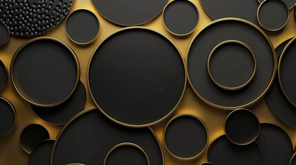 Gold and black abstract background, luxurious geometric circle patterns.