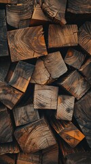 A pile of wood split in half, revealing textured grains and natural patterns