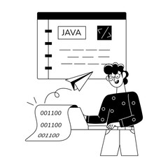 A well-designed linear mini illustration of a java developer 