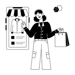 A well-designed linear mini illustration of m commerce 