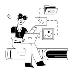 Trendy linear mini illustration depicting learn programming 