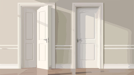 3d open and close white house or room door frame. 