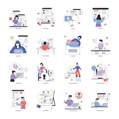 Set of 16 Web Development Linear Mini Illustrations 

