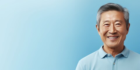 Aqua Background Happy asian man. Portrait of older mid aged person beautiful Smiling boy good mood...