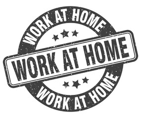 work at home stamp. work at home label. round grunge sign