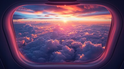Fototapeta premium View of serene clouds through the window of a twin plane at dawn