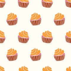 Bakery seamless pattern cupcake and muffin doodles