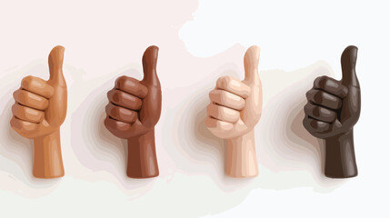 3D set of four of multiethnic thumbs up and down hand