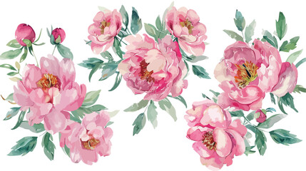 Watercolour Flower Bouquets Pink Raspberry Peonies Su