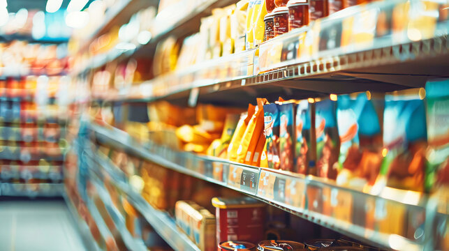 A grocery store shelves full of food products