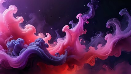 Dark purple luxury background with isolated shiny smoke effect in red and pink gradient