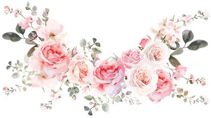 Watercolour Flower Wreath Pink Blush Roses Spring Arr