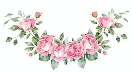 Watercolour Flower Wreath Pink Green Roses Spring Arr