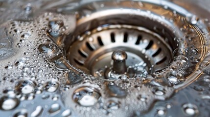 Obraz premium Detailed close up of a blocked kitchen sink drain for troubleshooting and repairs