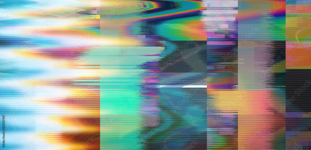 Leinwandbilder vaporwave style background with datamoshing lo-fi effect and holographic pixelated glitches. concept
