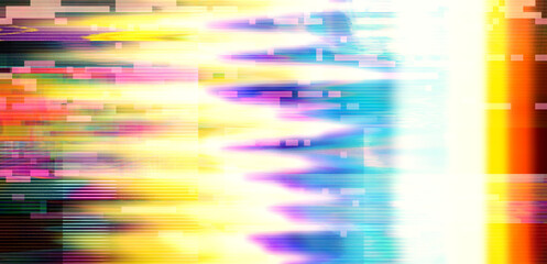 An image of a glitchy VHS screen filled with holographic stripes.