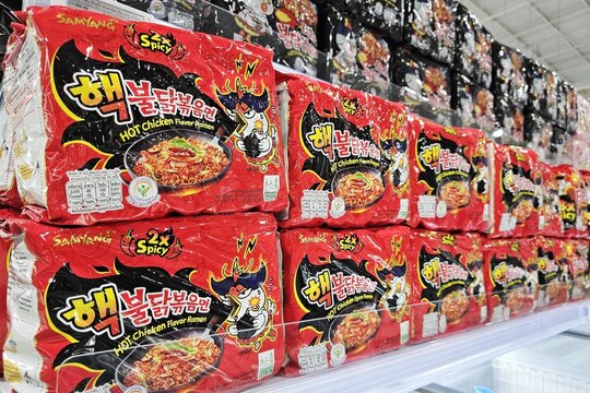 Bangkok, Thailand - May 18, 2024: Samyang 2x Spicy Hot Chicken Flavor Ramen on the shelf in Supermarket. it is a famous instant noodles in Thailand.