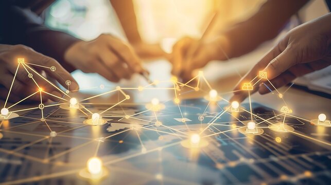 Business ecosystems and partnerships concept Business collaboration strategies The value of network and solution of creating new opportunities  Task relations collaboration team buildi : Generative AI