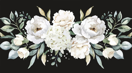 White watercolor peonies hydrangea leaves bouquets fl