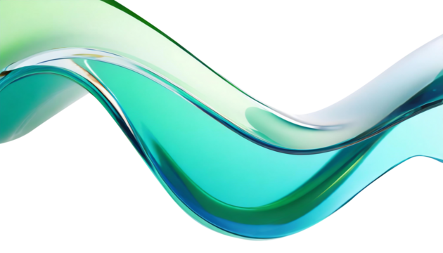 Abstract liquid glass shape with colorful reflections. Ribbon of curved water with glossy color wavy fluid motion. Chromatic dispersion flying and thin film spectral effect.