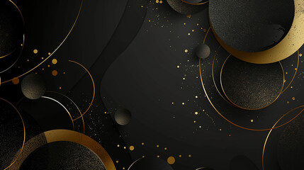Luxurious gold and black background, abstract circular geometric shapes.