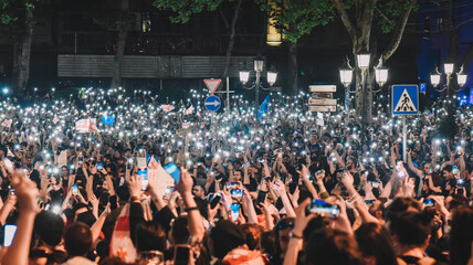 Tbilisi, Georgia: May  2024 year The rally on Rustaveli Avenue, the slogan of the rally is not against the Russian law