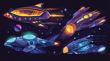Alien spaceships for video game. Cartoon vector illustration