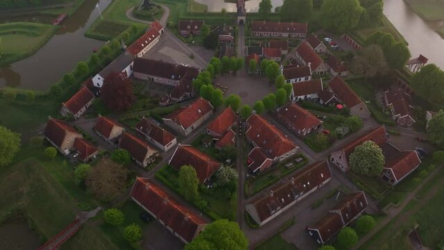 Aerial view of Castle of Ooidonk in autumn, Bourtange, Netherlands.