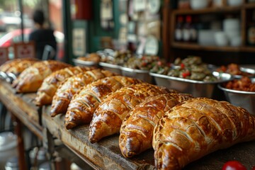 Display of pastries on wooden table