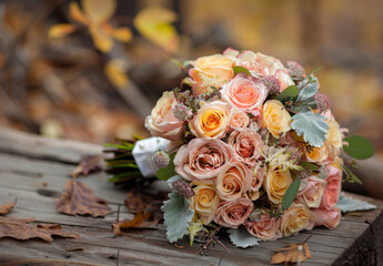 Bouquet lying on the wood