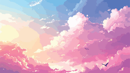 Anime style sky background with clouds. Vector cartoo