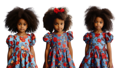 African American girl wearing red and blue dress png on transparent background