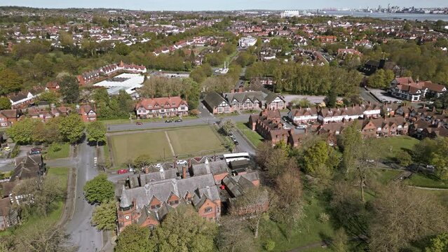 Aerial view of model English village of Port Sunlight, Wirral, England