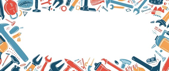 Obraz premium Abstract Construction Tools Border Design with Blank Space for Labor Day Messaging