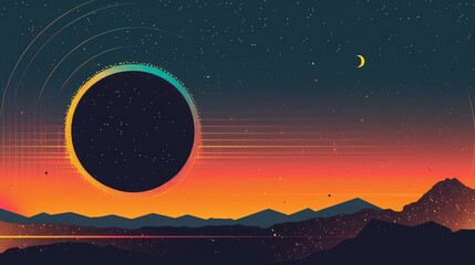 Eclipse Over Colorful Mountains at Dusk