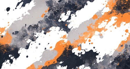 Blue, Orange, and Gray Abstract Background with Ink Dots and Splatter Texture on White Backdrop