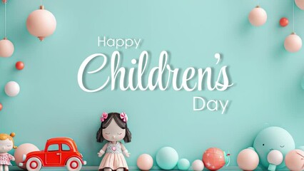 Children's day animated happy children's day lettering text background greeting world children's day 3d 4k