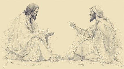 Jesus Facing Temptation by Satan in the Wilderness - Biblical Watercolor Illustration
