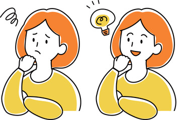 ひらめいた人　困っている人　女性のイラスト
