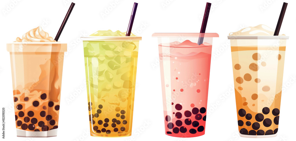 Wall mural boba teas png element set on transparent background