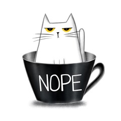 Funny meme white cat in cup - nope © tishchenko