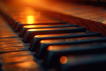 Detailed close-up of piano keys