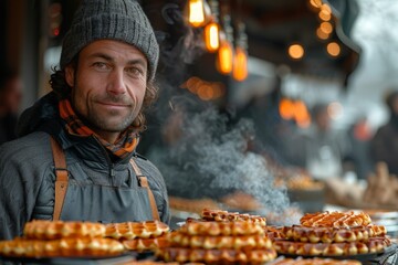 Man selling pastries at outdoor market