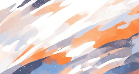 Blue, Orange, and Gray Abstract Background with Dry Brush Texture on White Backdrop