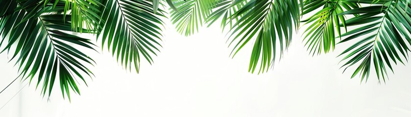 Obraz premium palm leaves on white background, in the style of glitch art, architectural abstractions, webcam photography, de stijl, high quality photo, richly layered, cityscape abstraction