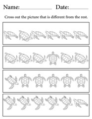 Sea Turtle Puzzle. Printable Activity Page for Kids. Educational Resources for School for Kids. Kids Activity Worksheet. Find the Different Object